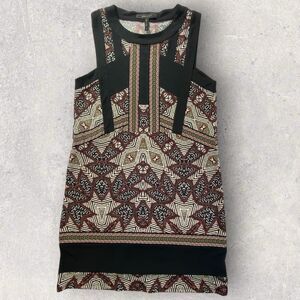 BCBG Max Azria Black Tribal Aztec Print Bodycon Mini Dress Sz Small Stretch EUC